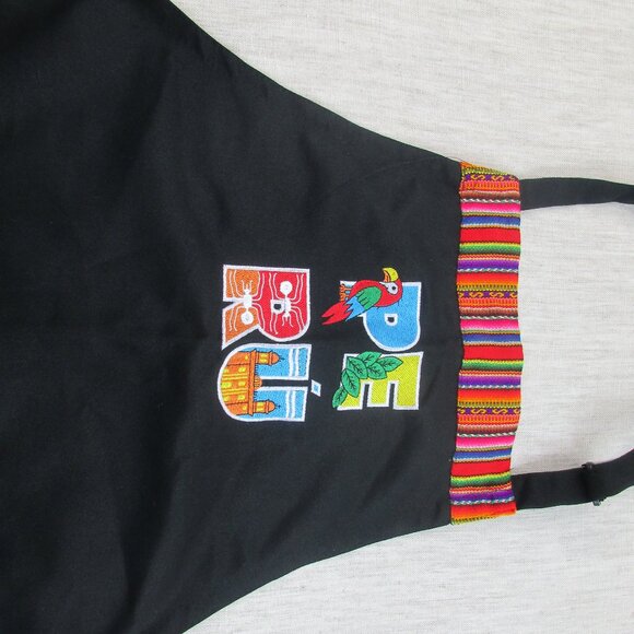 Peru Peruvian Design Kitchen Apron Unisex Black‎ Striped Lightweight Neck Strap - Picture 3 of 8
